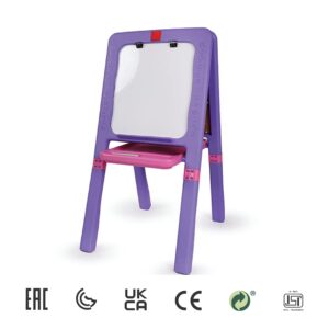 OK PLAY The Easel for Kids | White & Chalk Plastic Board | with Stand & Storage | Foldable & Portable Drawing | Writing | Perfect for Home, School | Indoor Outdoor | Skill Development | Perfect Gift